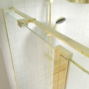 Mampara de ducha rectangular OPEN 2 fijos - 1 puerta abatible a medida ORO MATE