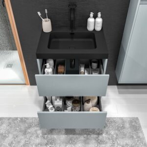 Mueble de baño suspendido 2 cajones CARMEN con lavabo resina acabado GRIS CEMENTO