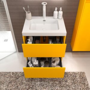 Mueble de baño suspendido 2 cajones CARMEN con lavabo resina acabado MUSTARD