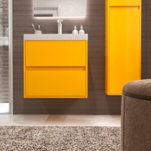 Mueble de baño suspendido 2 cajones CARMEN con lavabo resina acabado MUSTARD