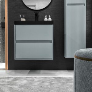 Mueble de baño suspendido 2 cajones CARMEN con lavabo resina acabado GRIS CEMENTO