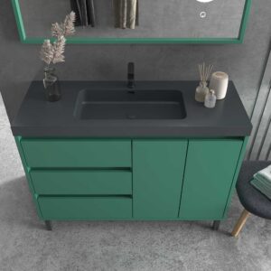 Mueble de baño BOX a suelo 120 cm 3 cajones / 2 puertas con lavabo resina 6 cm . VERDE PATINA