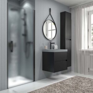 Mampara de ducha frontal OPEN 1 puerta cristal MATE abatible a medida acabado NEGRO MATE
