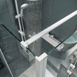 Mampara de ducha rectangular OPEN 1 fijo - 1 puerta abatible fabricada a medida. BLANCO MATE
