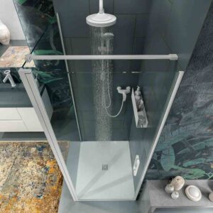 Mampara de ducha rectangular OPEN 1 fijo - 1 puerta abatible fabricada a medida. BLANCO MATE