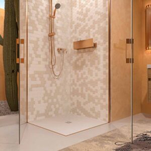 Mampara de ducha cuadrada OPEN 2 puertas abatibles fabricada a medida. COBRE MATE