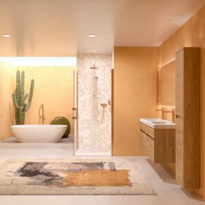 Mampara de ducha cuadrada OPEN 2 puertas abatibles fabricada a medida. COBRE MATE