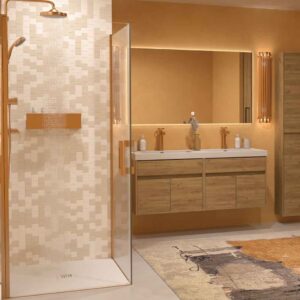 Mampara de ducha cuadrada OPEN 2 puertas abatibles fabricada a medida. COBRE MATE