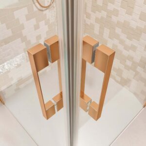 Mampara de ducha cuadrada OPEN 2 puertas abatibles fabricada a medida. COBRE MATE