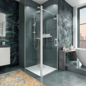 Mampara de ducha rectangular OPEN 1 fijo - 1 puerta abatible fabricada a medida. BLANCO MATE