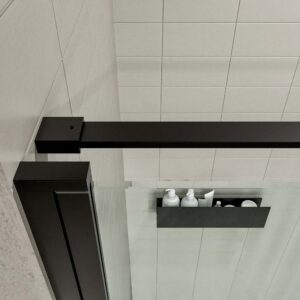 Mampara de ducha frontal OPEN 1 fijo - 1 puerta abatible a medida acabado NEGRO MATE