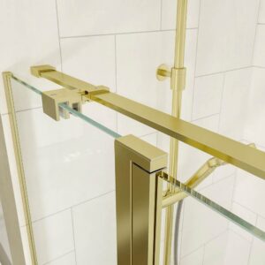 Mampara de ducha frontal OPEN 1 fijo - 1 puerta abatible a medida acabado ORO MATE