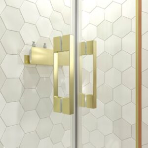 Mampara de ducha frontal OPEN 2 fijos - 2 puertas abatibles fabricada a medida. ORO MATE