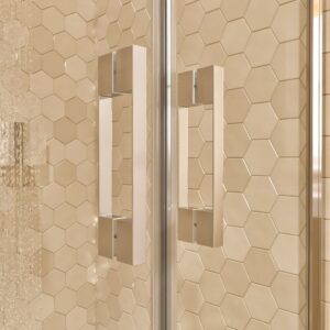 Mampara de ducha frontal OPEN 2 puertas abatibles fabricada a medida. CROMO BRILLO