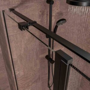 Mampara de ducha rectangular OPEN 2 fijos - 1 puerta abatible a medida. NEGRO MATE