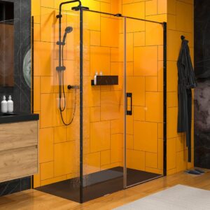 Mampara de ducha rectangular OPEN 2 fijos - 1 puerta abatible a medida. NEGRO MARQUINA