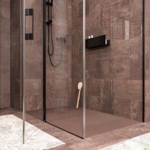 Mampara de ducha rectangular OPEN 2 fijos - 1 puerta abatible a medida. NEGRO MATE