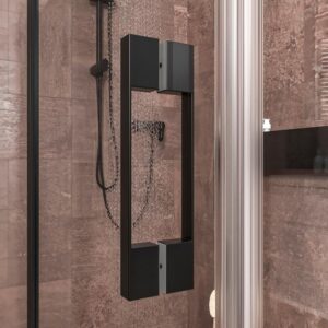 Mampara de ducha rectangular OPEN 2 fijos - 1 puerta abatible a medida. NEGRO MATE