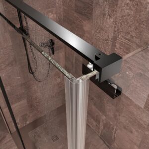 Mampara de ducha rectangular OPEN 2 fijos - 1 puerta abatible a medida. NEGRO MATE