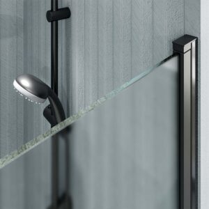 Mampara de ducha frontal OPEN 1 puerta cristal MATE abatible a medida acabado NEGRO MATE