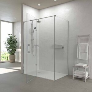 Mampara de ducha rectangular SILEX 2 fijos - 1 puerta abatible a medida CROMO BRILLO