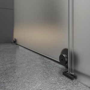 Mampara de ducha ANDREA frontal 1 fijo- 1 puerta corredera VIDRIO MATE rueda inferior . Acabado NEGRO MATE