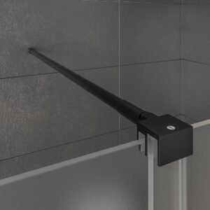 Mampara de ducha ANDREA frontal 1 fijo- 1 puerta corredera VIDRIO MATE rueda inferior . Acabado NEGRO MATE