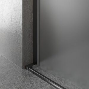Mampara de ducha ANDREA frontal 1 fijo- 1 puerta corredera VIDRIO MATE rueda inferior . Acabado NEGRO MATE