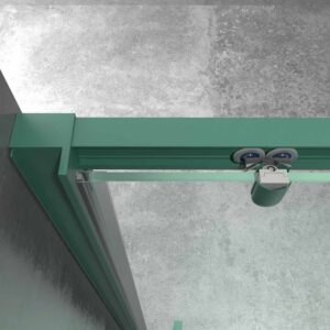 Mampara de ducha frontal LINEA1 fijo -1 puerta corredera. Sin perfil inferior. Acabado VERDE PATINA