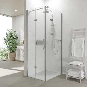 Mampara de ducha rectangular SINTESIS 1 fijo - 1 puerta plegable fabricada a medida . CROMO BRILLO