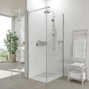 Mampara de ducha rectangular SINTESIS 1 fijo - 1 puerta plegable fabricada a medida . CROMO BRILLO