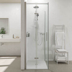 Mampara de ducha rectangular SINTESIS 1 fijo - 1 puerta plegable fabricada a medida . CROMO BRILLO