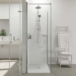 Mampara de ducha rectangular SINTESIS 1 fijo - 1 puerta plegable fabricada a medida . CROMO BRILLO