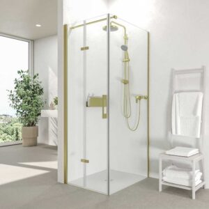 Mampara de ducha rectangular SINTESIS 1 fijo - 1 puerta plegable fabricada a medida . ORO MATE