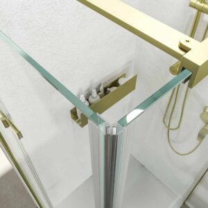 Mampara de ducha rectangular SINTESIS 1 fijo - 1 puerta plegable fabricada a medida . ORO MATE