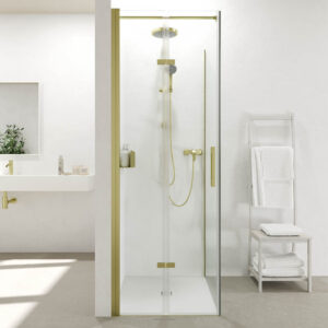 Mampara de ducha rectangular SINTESIS 1 fijo - 1 puerta plegable fabricada a medida . ORO MATE