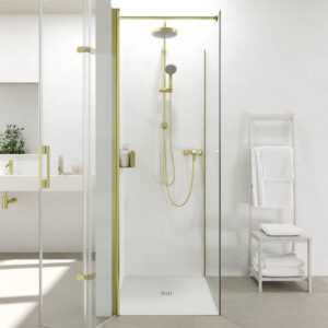 Mampara de ducha rectangular SINTESIS 1 fijo - 1 puerta plegable fabricada a medida . ORO MATE