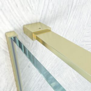 Mampara de ducha VERONA frontal 1 fijo - 1 puerta corredera sin perfil superior. Acabado ORO MATE