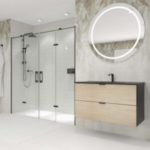 Mampara de ducha frontal SILEX 2 fijos - 2 puertas abatibles fabricada a medida NEGRO MATE