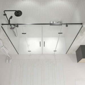 Mampara de ducha frontal SILEX 2 fijos - 2 puertas abatibles fabricada a medida NEGRO MATE
