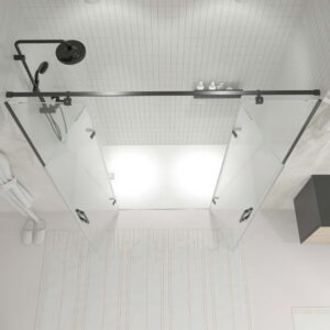 Mampara de ducha frontal SILEX 2 fijos - 2 puertas abatibles fabricada a medida NEGRO MATE