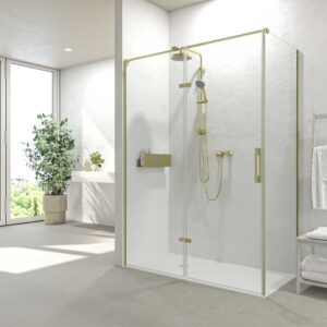 Mampara de ducha rectangular SILEX 2 fijos - 1 puerta abatible a medida ORO MATE