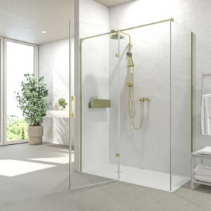 Mampara de ducha rectangular SILEX 2 fijos - 1 puerta abatible a medida ORO MATE