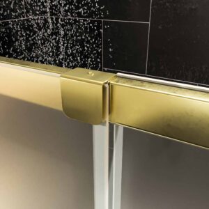 Mampara de ducha AXER frontal 1 fijo - 1 puerta corredera vidrio mate 6 mm. ACERO INOXIDABLE acabado ORO MATE
