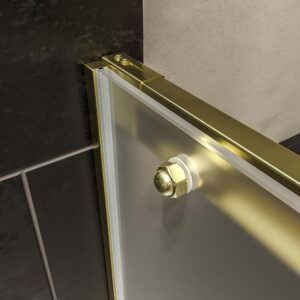 Mampara de ducha AXER frontal 1 fijo - 1 puerta corredera vidrio mate 6 mm. ACERO INOXIDABLE acabado ORO MATE
