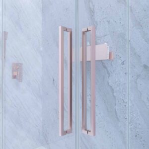 Mampara de ducha PETRA rectangular 2 fijos - 2 puertas correderas vidrio 6 mm. ACERO INOXIDABLE acabado ORO ROSA