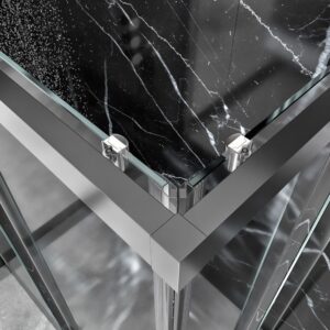 Mampara de ducha rectangular FRAME apertura angular 2 fijos-2 puertas correderas. Vidrio 6 mm templado seguridad. Acabado CROMO BRILLO