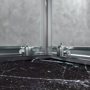 Mampara de ducha rectangular FRAME apertura angular 2 fijos-2 puertas correderas. Vidrio 6 mm templado seguridad. Acabado CROMO BRILLO
