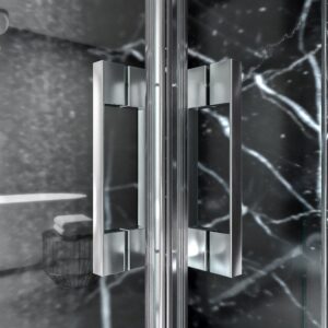 Mampara de ducha rectangular FRAME apertura angular 2 fijos-2 puertas correderas. Vidrio 6 mm templado seguridad. Acabado CROMO BRILLO