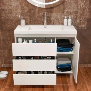 Mueble de baño con patas 3 cajones / 1 puerta CARMEN acabado BLANCO
